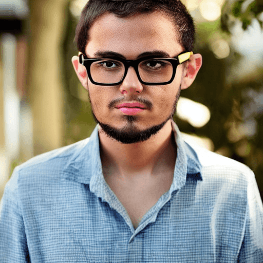 AI generated: youthful male , square face , square glasses , nerd, short yellow hair, middle eastern
