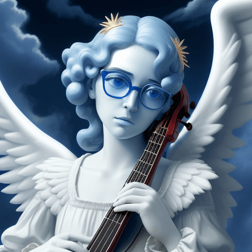 AI generated: facionist angel with blue glasses and clouds|music score