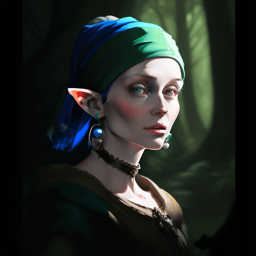 AI generated: A portrait of the painting man with a pearl earring, elf in the forest, detailed illustration, digit...
