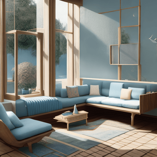 AI generated: High resolution photography interior design, dreamy sunken living room conversation pit, wooden floo...