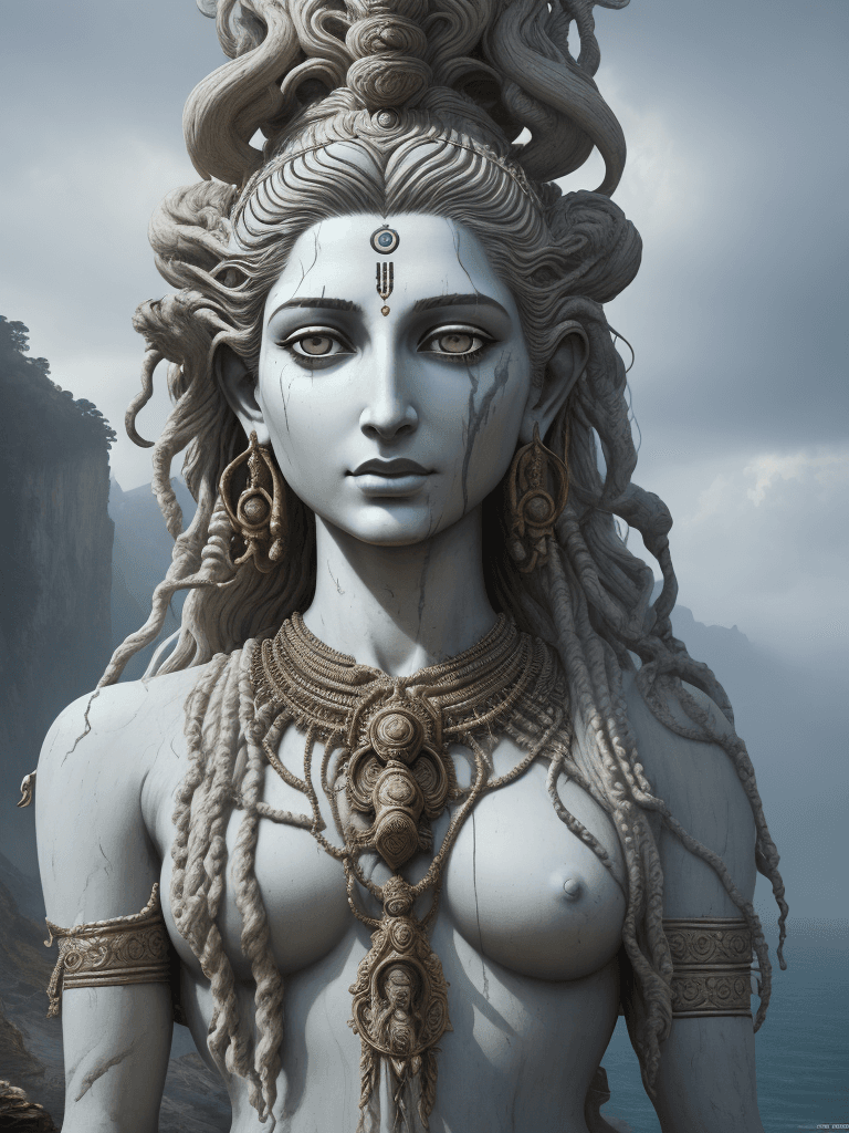 AI generated: art statue of lord shiva in cliffs, in the style of realistic hyper-detailed portraits, cryengine, d...