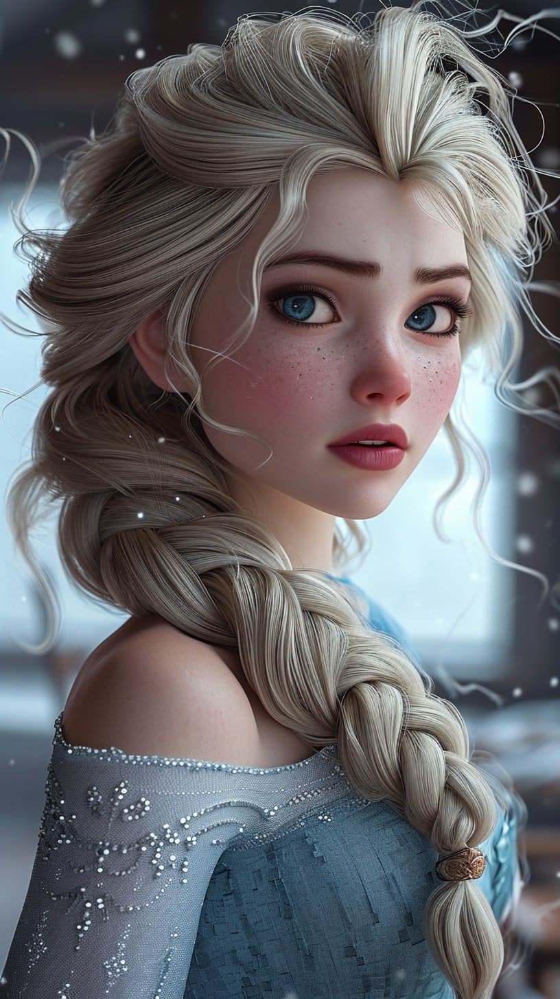 AI generated: a close up of a person wearing a dress, portrait of elsa of arendelle, sakimichan hdri, detailed fac...