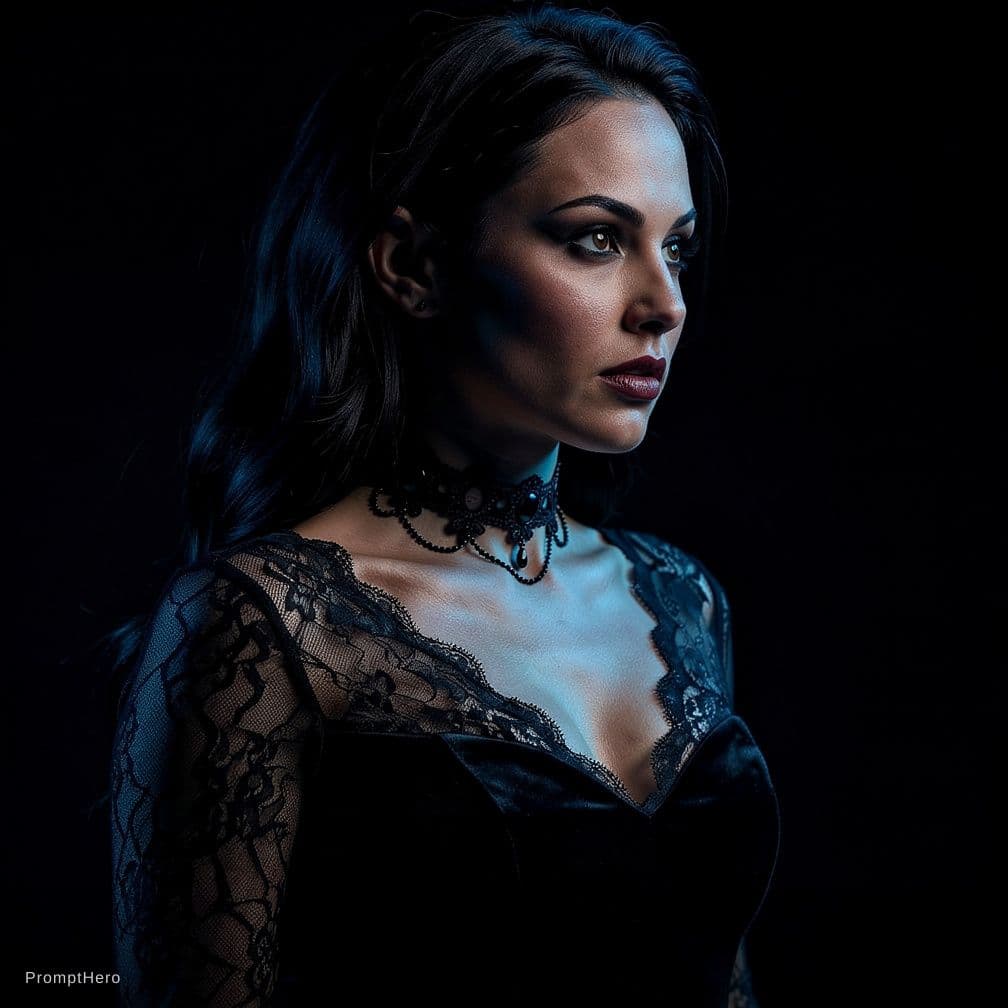 AI generated: A photostudio Singers Portrait, fondo negro, luz de perfil azul marino