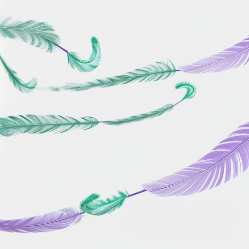 AI generated: music notes shaped like feathers, neon green, purple, white background