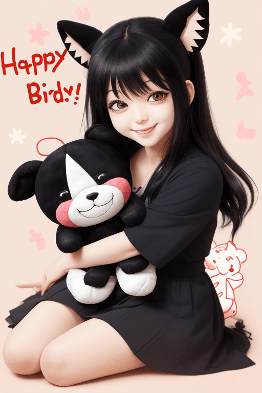 AI generated: a plush toy of kuromi, cheeky smile , happy birth day