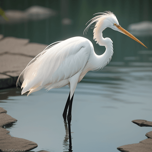 AI generated: Egret, close-up, 500mm, HD, clear focus,eyes,full body,sharp focus,river bank, beautiful shape, prof...