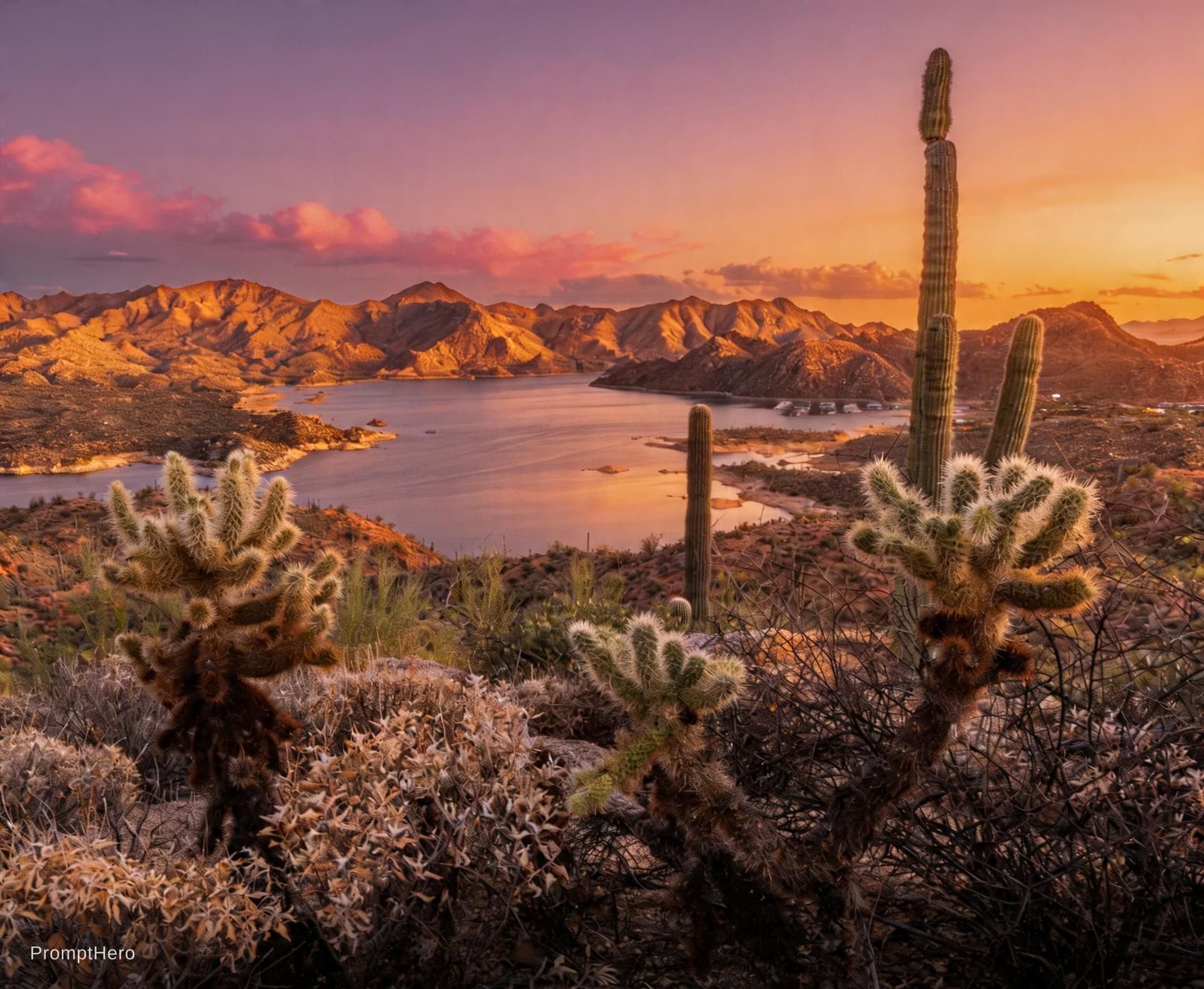 AI generated: a beautiful sunset over the sonoran desert in arizona
