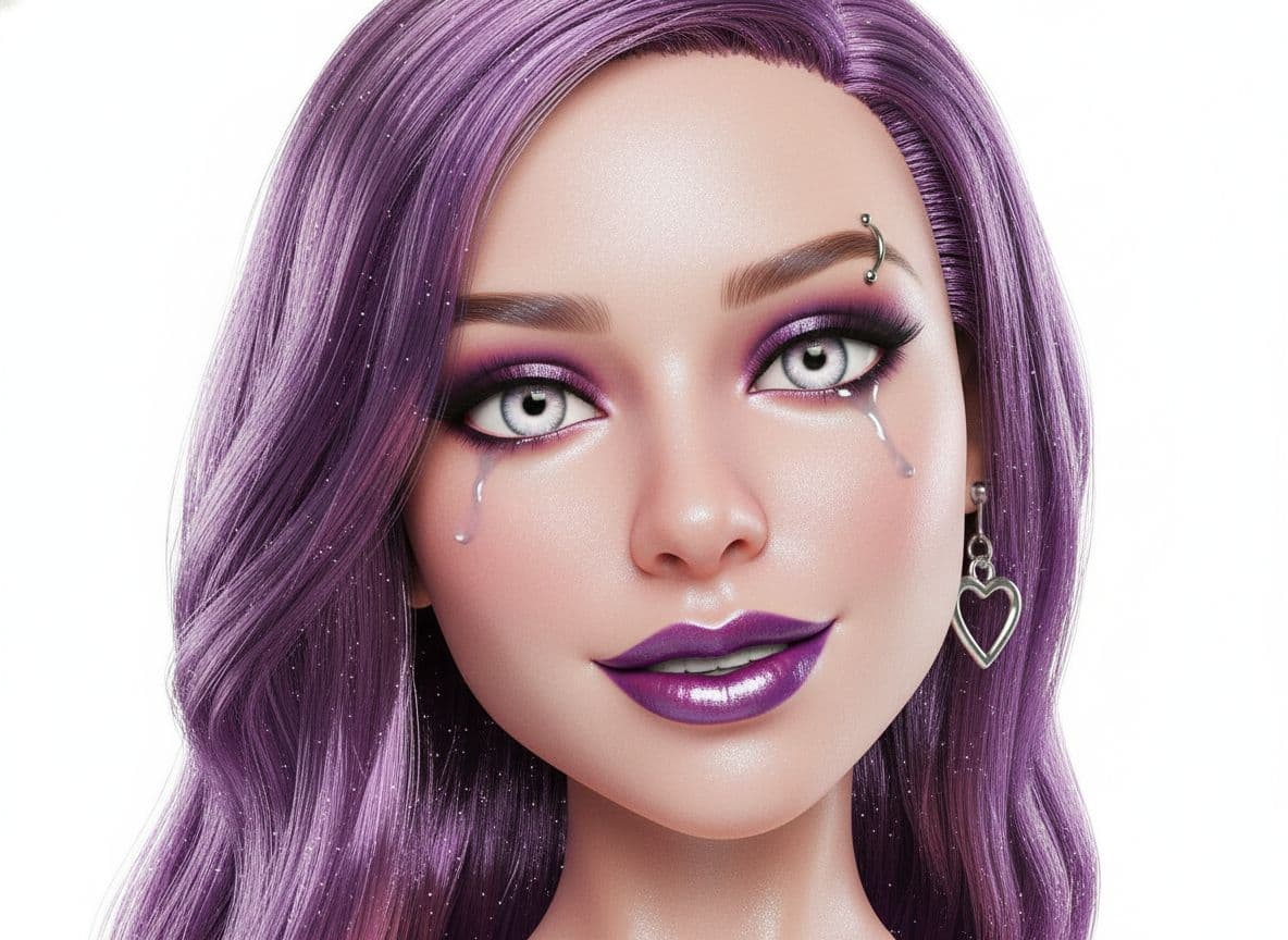 AI generated: A hyper-stylized 3D vinyl doll head, independently like a collectible vinyl figure, no neck. Focus t...