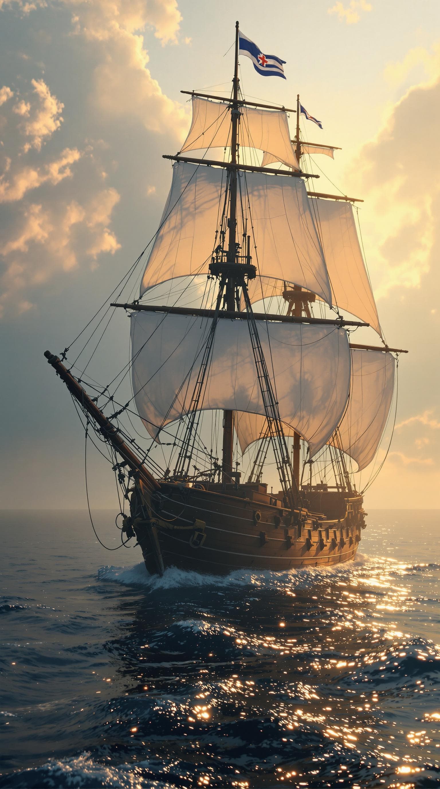 AI generated: Photo of a ultra realistic sailing ship, dramatic light, pale sunrise, cinematic lighting, battered,...