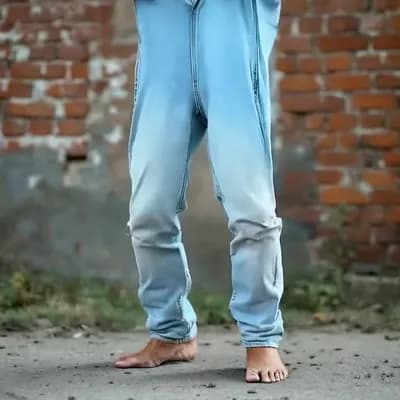 AI generated video: Camera panning out, Standing up and walking towards me, double bicep Flex, taking off pants zebra, p...