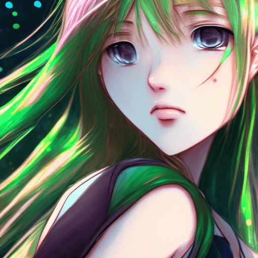 AI generated: girl with green hair highlights in tank top, long brown hair, in the style of hyper-realistic atmosp...