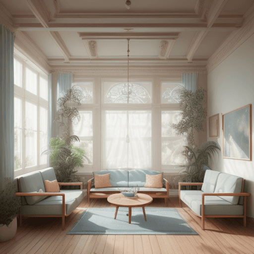 AI generated: High resolution photography interior design, dreamy sunken living room conversation pit, wooden floo...