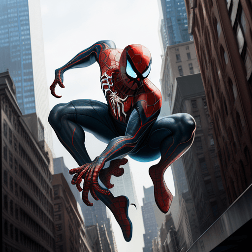 AI generated: venom suit spider man, New york street as background, ray traicing, High detail color photo, a profe...