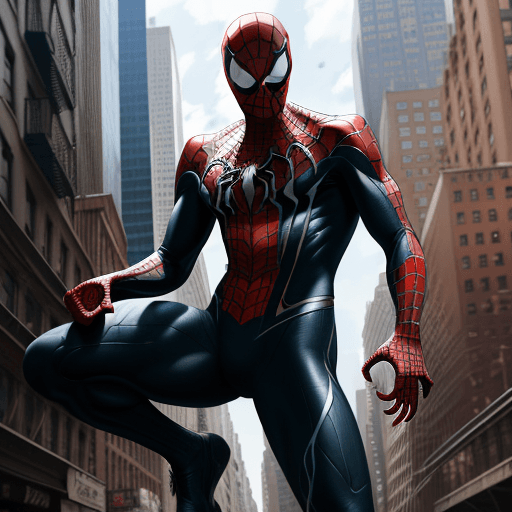 AI generated: venom suit spider man, New york street as background, ray traicing, High detail color photo, a profe...