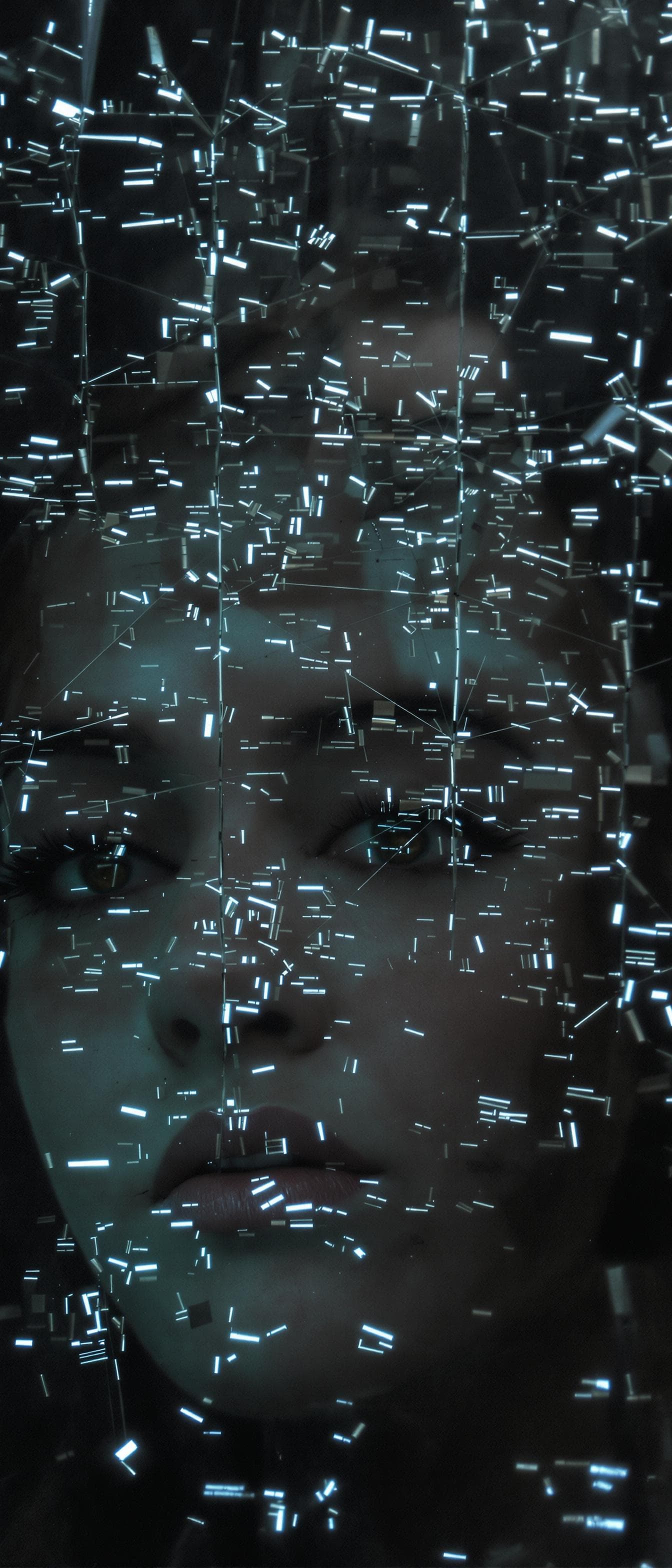 AI generated: A sad woman looks at mirror.  Theres many endless reflections.  Dark light . Sad mode . Hyperrealist...