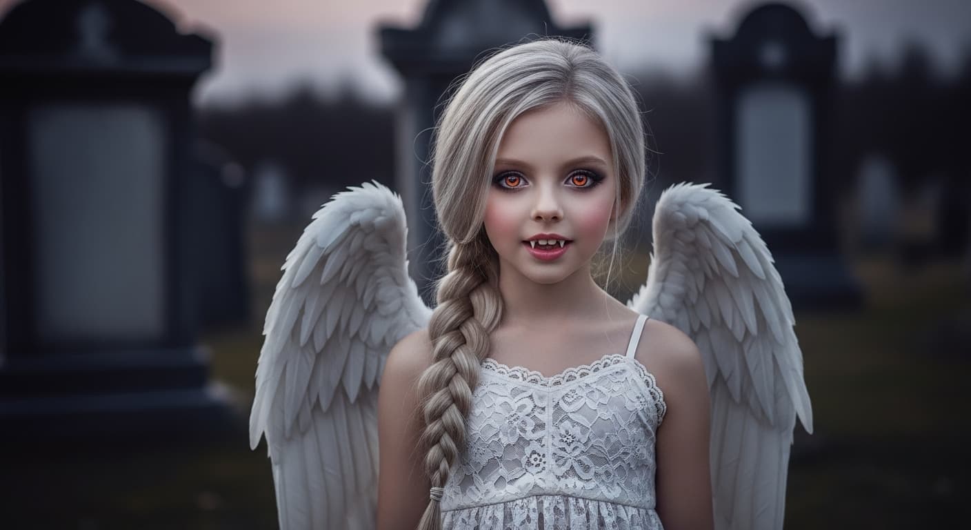 AI generated: a professional photo of a exceptionally of the most beautiful Russian angelic vampire girl in the wo...