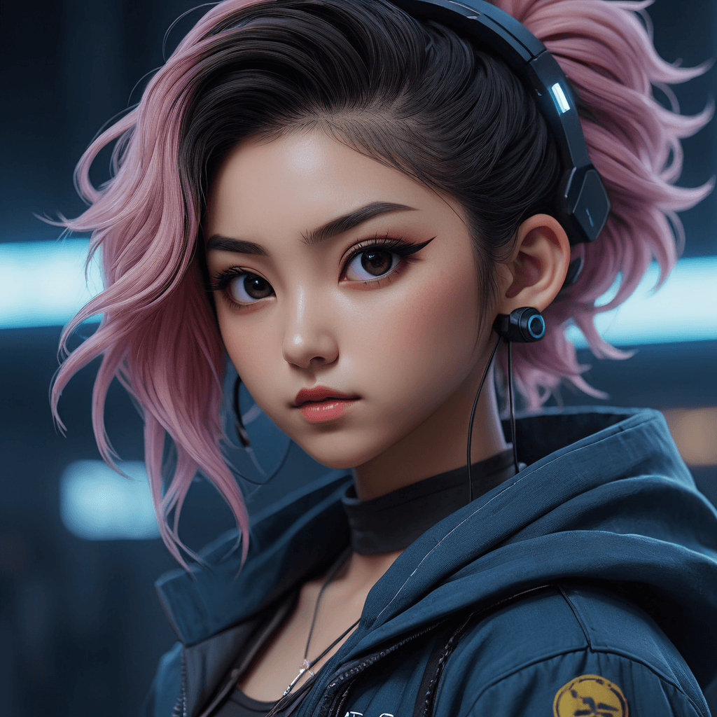 AI generated: Art by Katsushika Hokusai, a portrait of pretty cyberpunk girl, luminescence, ultrearalistic, hyperd...