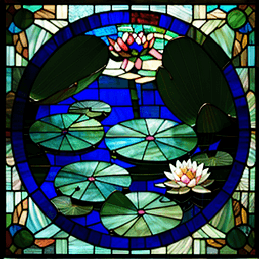 AI generated: water lilies, stained glass tiffany, minimalism, ukrainian folklore, simple 