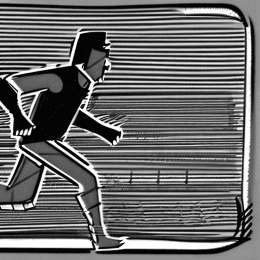 AI generated: Full shot of a man running from left to right. Sketch style, black and white.