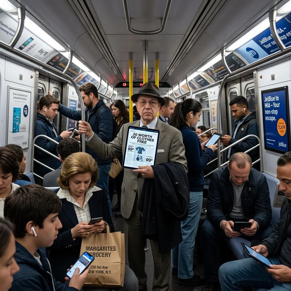 AI generated: Make modern version of this with modern phones and tablets for the people to read on