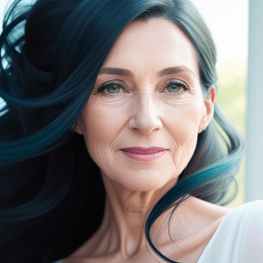 AI generated: Detailed portrait (stunning 60 year old woman:1.4), perfect face, (long hair), (pores:1.2), sharp de...