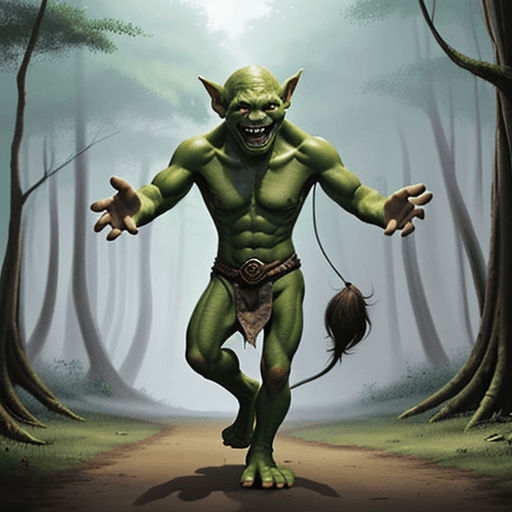 AI generated: good looking, DnD goblin with very big feet in a forest, 