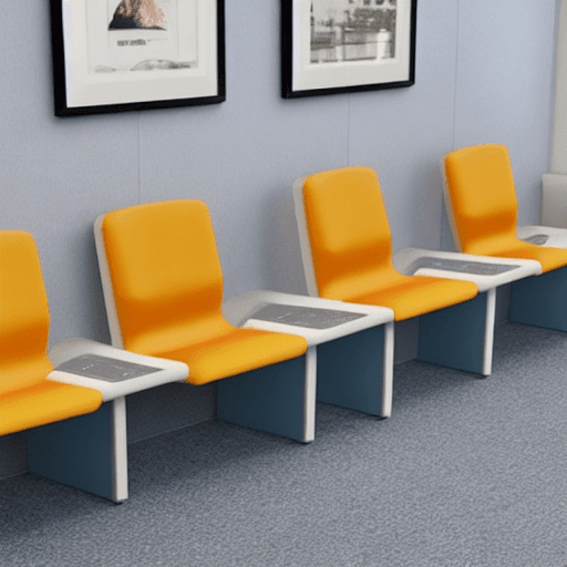 AI generated: Waiting room seats, simple, four single seats, seat surface and backrest filled with high-density sp...