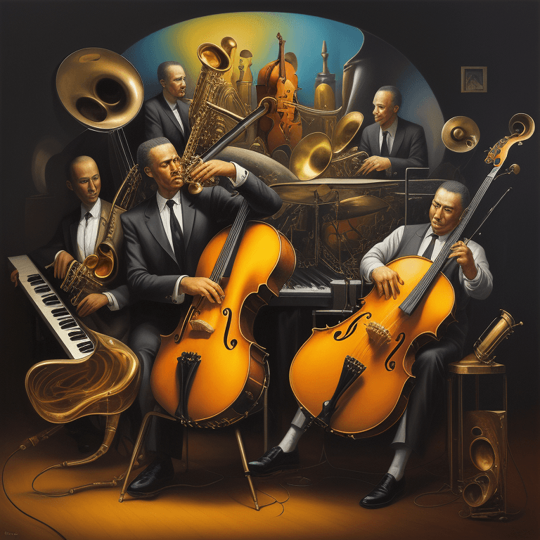AI generated: music Album cover picture, jazz, surreal art, oil picture, music instruments, 
