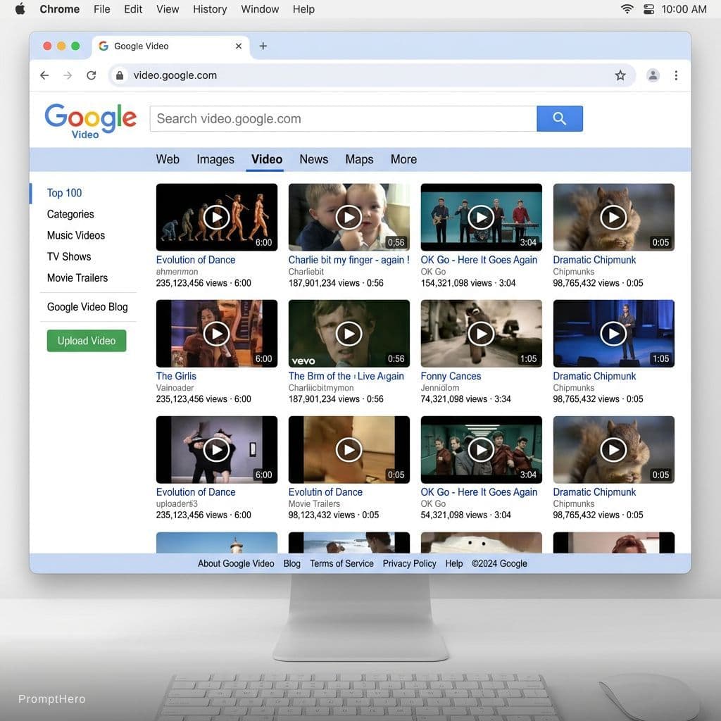 AI generated: Create Screenshot for Website by Google "Google Video" - This is Remake Google Video (2005-2012)