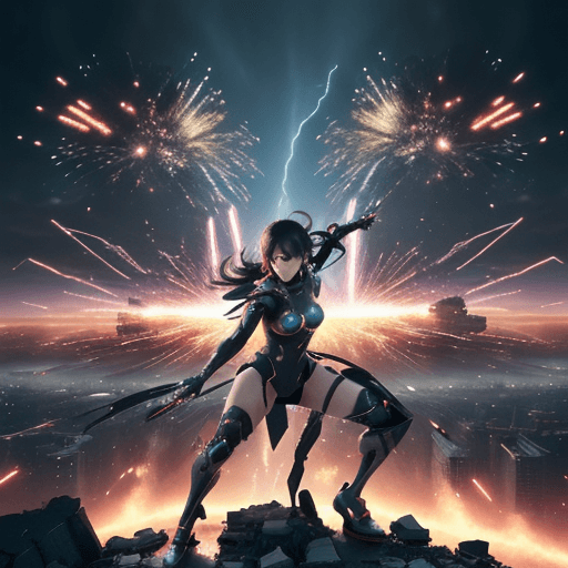 AI generated: Type of image: Digital illustration. Subject: Kafka from Honkai Star Rail in a futuristic battle sce...