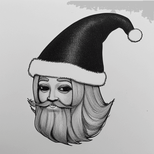 AI generated: parasaralopus with santa hat. black and white. do not fill in image with shading. line drawing only