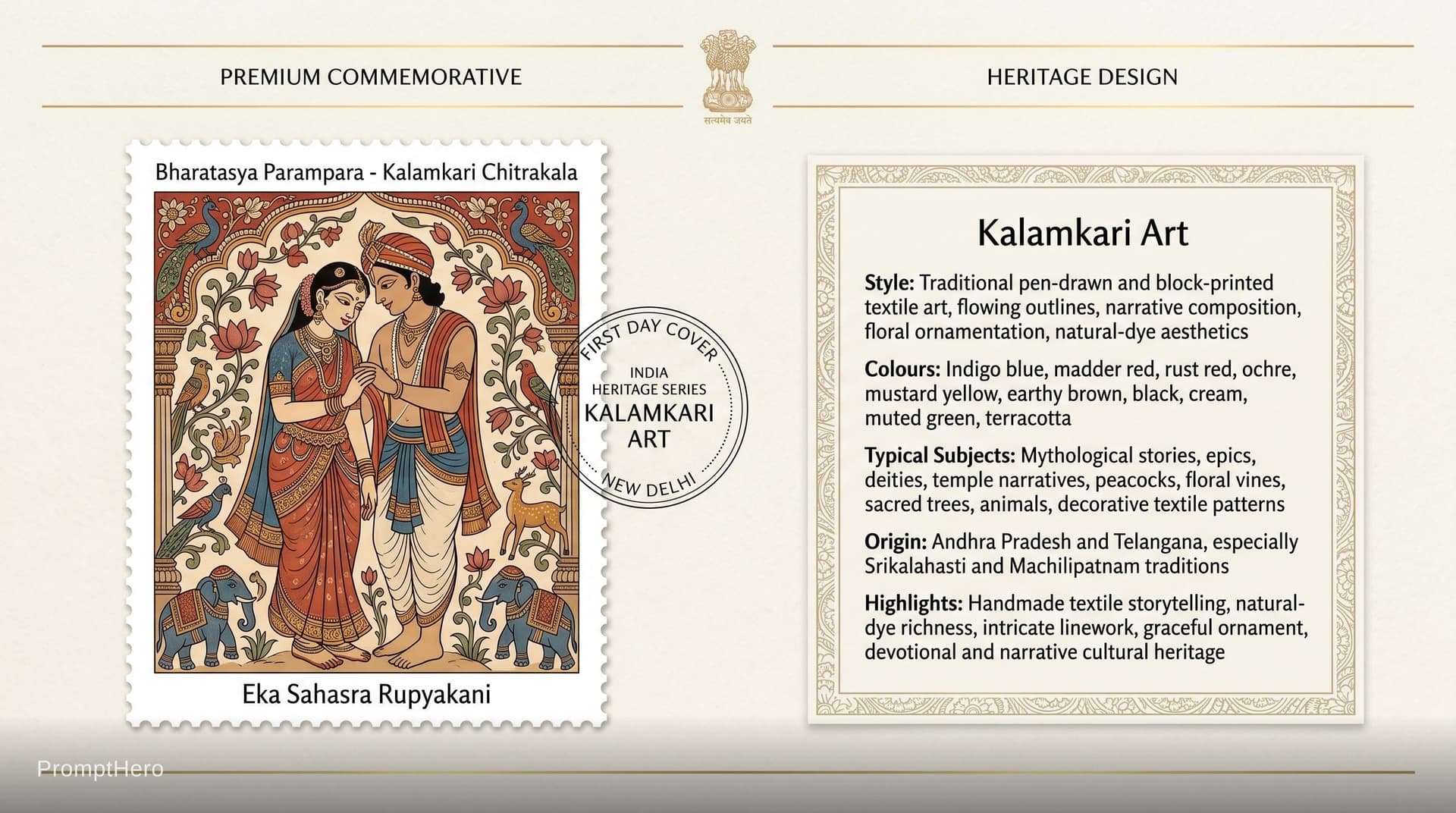 AI generated: Create a 16:9, 4K premium commemorative First Day Cover envelope inspired by India Post heritage des...