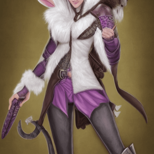 AI generated: female d&d harengon, female dnd rabbitfolk, female d&d anthro rabbit :: white fur with light pink ti...
