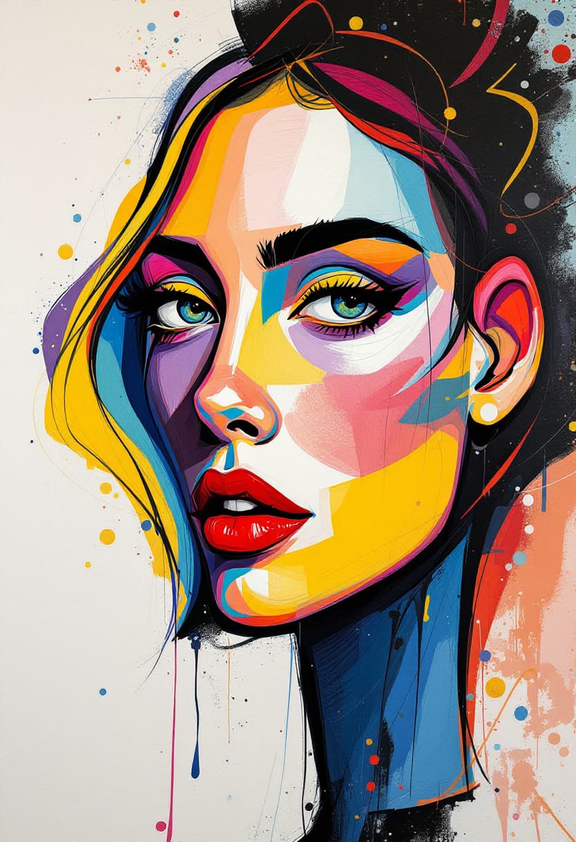 AI generated: abstract painting of a woman with colored hair, in the style of cubist portraiture, Pablo Picasso, l...