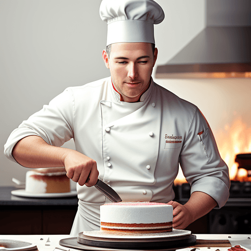AI generated: realistic photo of a chef cooking a cake for a wedding. 