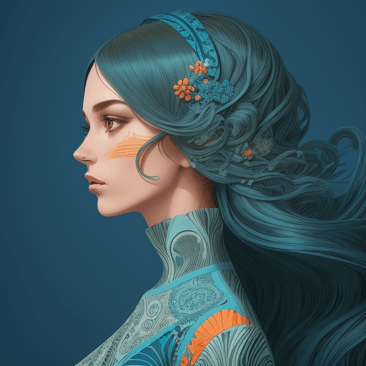 AI generated: Create an image of a woman's profile with a highly stylized and artistic interpretation. Her hair an...