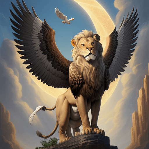 AI generated: A lion with eagle's wings, from Daniel's prophecy in the Bible, fantasy