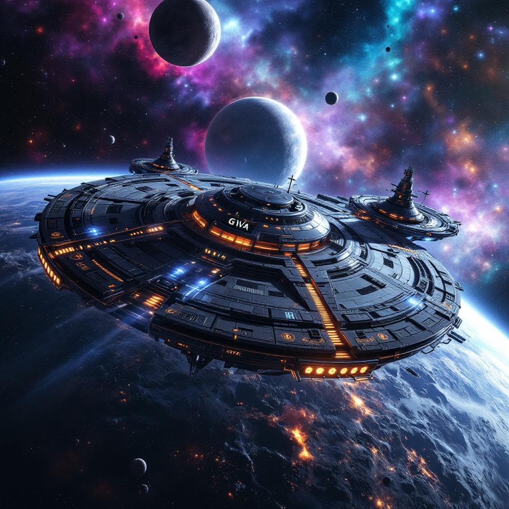 AI generated: Imagine, in detail, an alien multi-tiered Mining Station space station to show a new design. An alie...