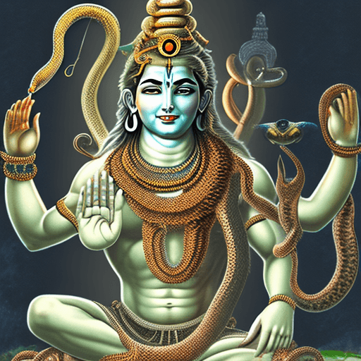 AI generated: god shiva mediating and cobra snake around him 