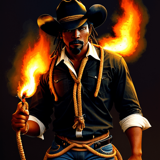 AI generated: a black cowboy a rope on Fire
