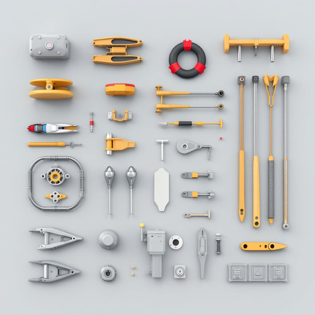 AI generated: 3D model kit style image, pinball machine equipment, including racers, pins, flippers, bumper, plung...