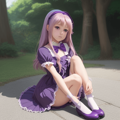 AI generated: anime girl sitting on the ground in a purple dress, loli, anime moe artstyle, seductive anime girl, ...