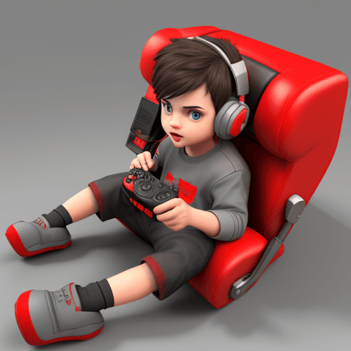 AI generated: Create 3d gaming logo holding remote and looking the boy with headphones so cute, video game avatar ...