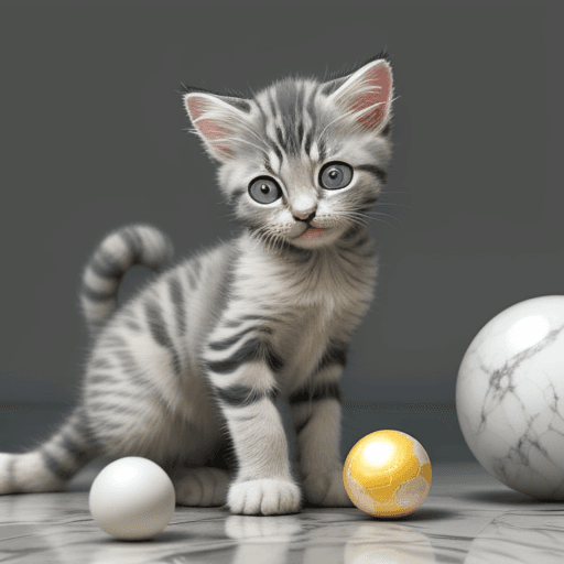 AI generated: Photo of a ultra realistic Kitten plays with marble colored balls