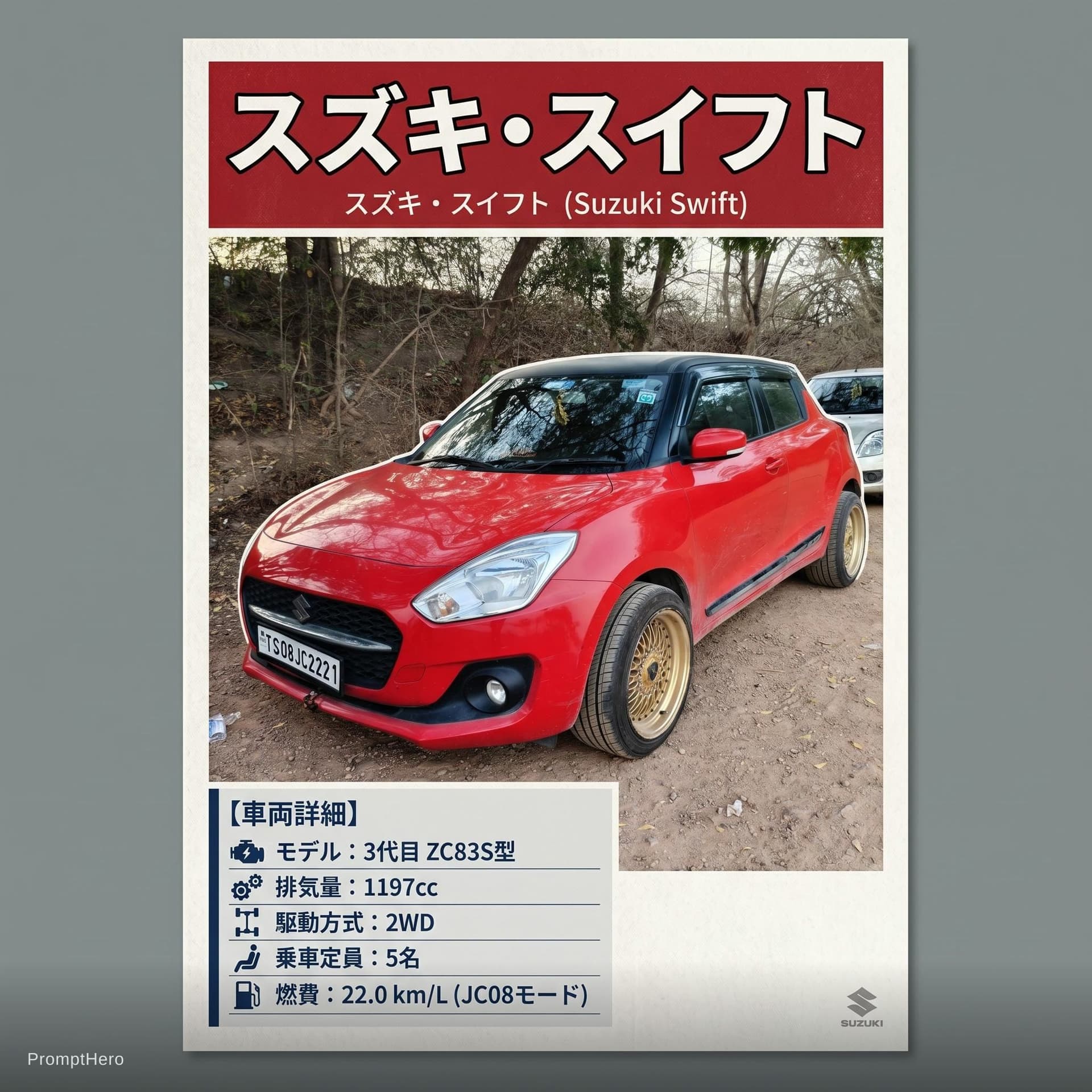 AI generated: Left side japnese name of car bottom left detail of car and printable poster
