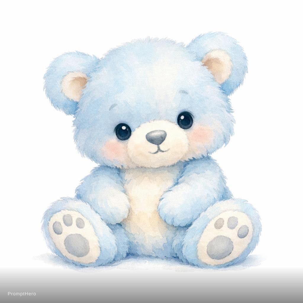AI generated: Watercolor illustration clipart of a baby teddy bear, small and plush with rounded proportions, soft...