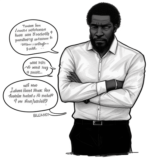 AI generated: a man thinking about how one day he will be very respected, black ink, cartoon, --ar 3:2
