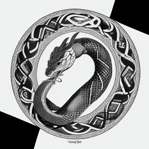 AI generated: uroboro, self-eating snake, circle, black and white engraving, ouroboros, vintage, ink, white backgr...