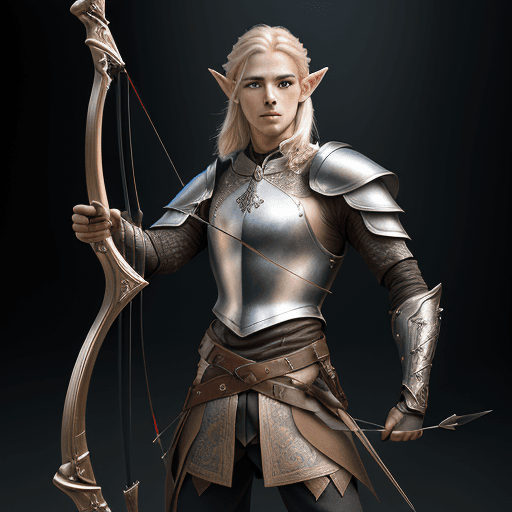 AI generated: photorealistic full body shot of a young male elf, stylish leather armor, holding a magical bow and ...