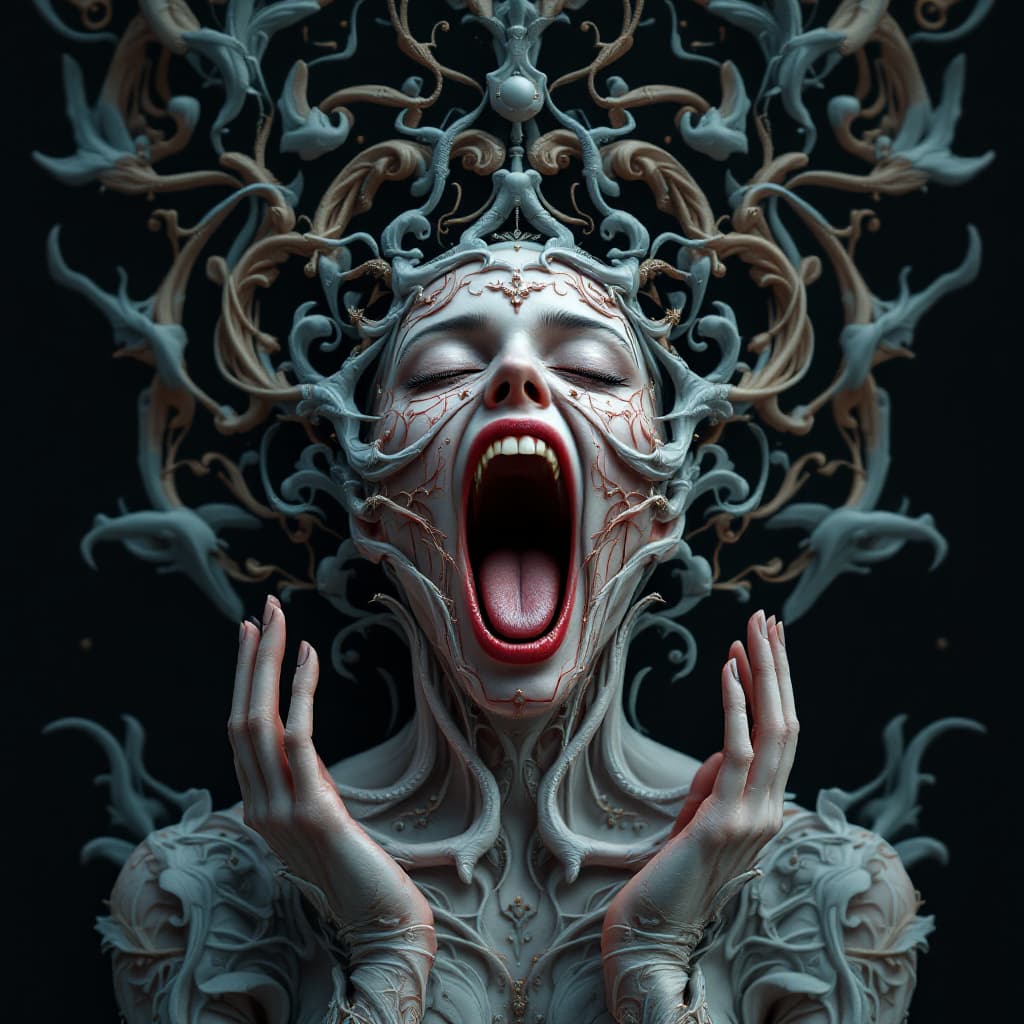 AI generated: A woman being swallowed by another woman, intricate artwork . octane render, trending on artstation,...